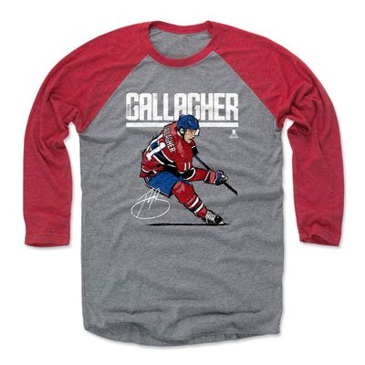 500 LEVEL Brendan Gallagher Tee Shirt (Baseball Tee, XXX-Large, Red/Heather Gray) - Montreal Raglan Tee - Brendan Gallagher Hyper R WHT