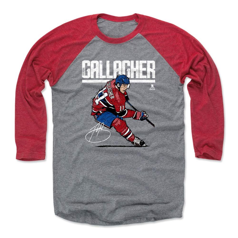500 LEVEL Brendan Gallagher Tee Shirt (Baseball Tee, XXX-Large, Red/Heather Gray) - Montreal Raglan Tee - Brendan Gallagher Hyper R WHT