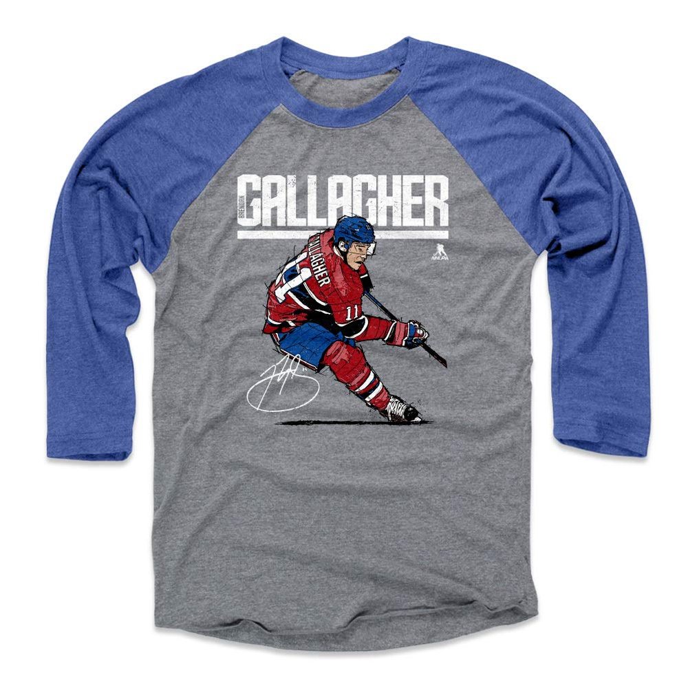 500 LEVEL Brendan Gallagher Tee Shirt (Baseball Tee, XXX-Large, Royal/Heather Gray) - Montreal Raglan Tee - Brendan Gallagher Hyper R WHT