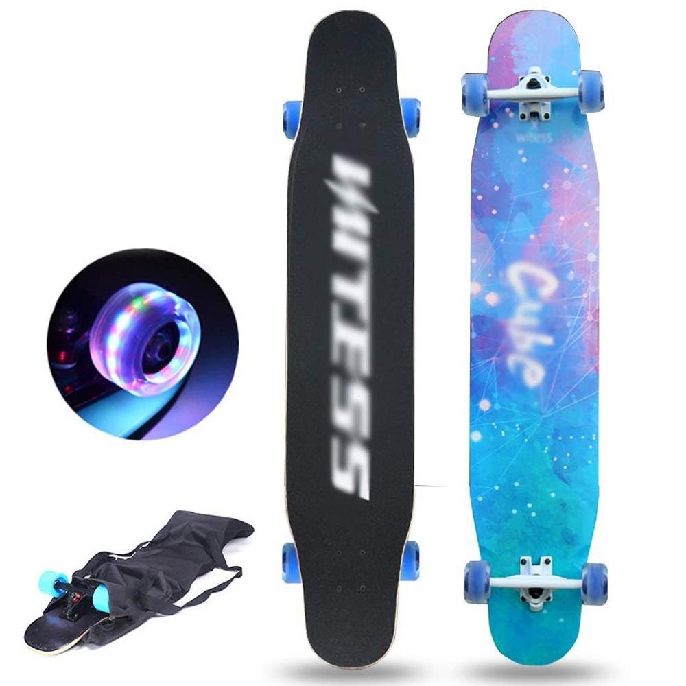 REMIGHTELY BRIGHT 47-inch Flash Wheel Dance Board, Beginner Professional Skateboard, Longboard, Adult 4 Wheel Skateboard (Color : A)