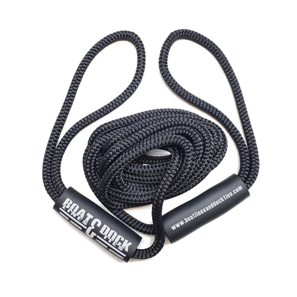 Boat Throw Rope- Double Braided Nylon Rope, Stitched Loops and Floats by Boat Lines and Dock Ties (Black 2 Loop, 10 feet)