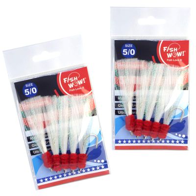 10 Pieces 5/0 Shrimp Flying Hooks with White Shiny Krystal Flash and Fluoro Fibre