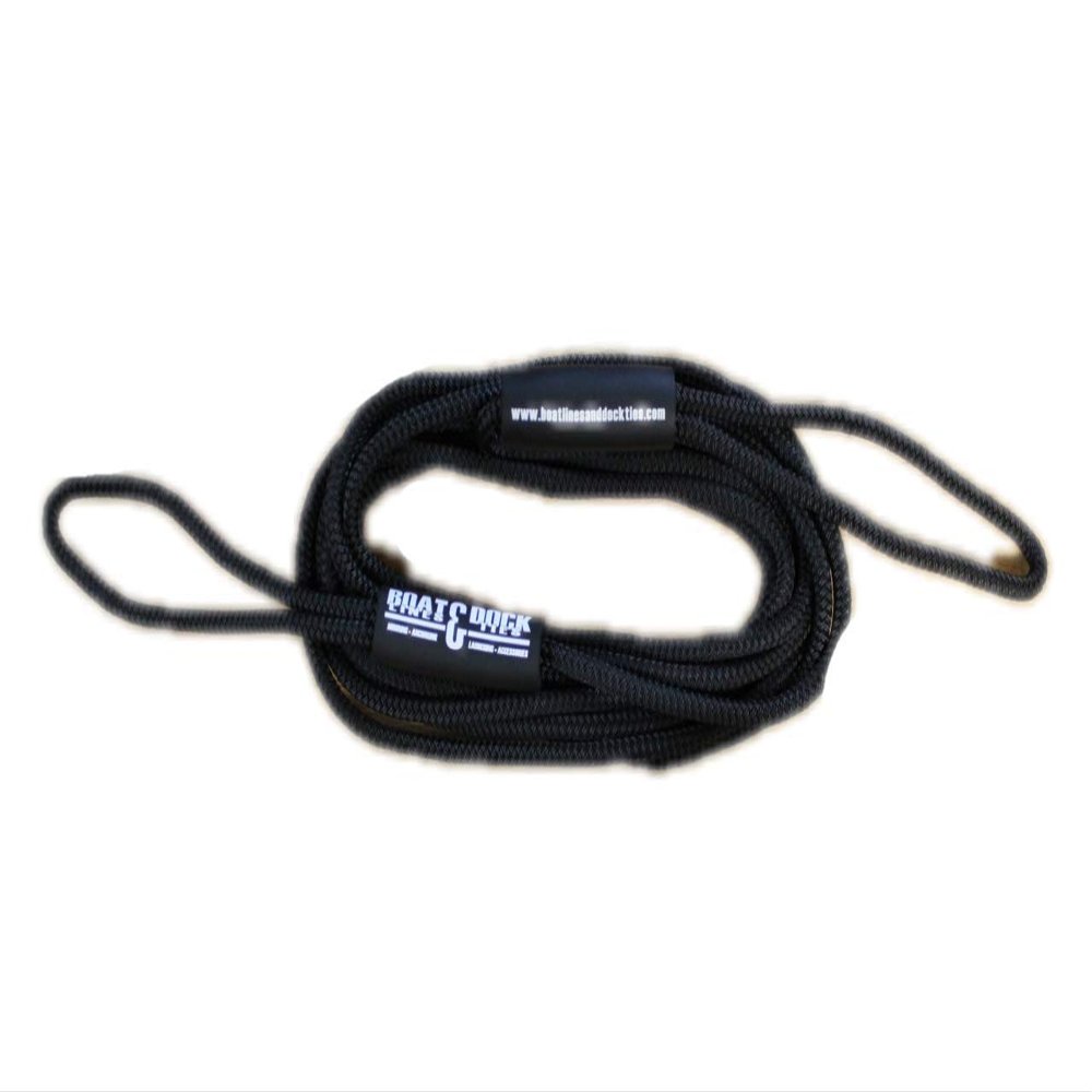 Boat Throw Rope- Double Braided Nylon Rope, Stitched Loops and Floats by Boat Lines and Dock Ties (Black 2 Loop, 15 feet)