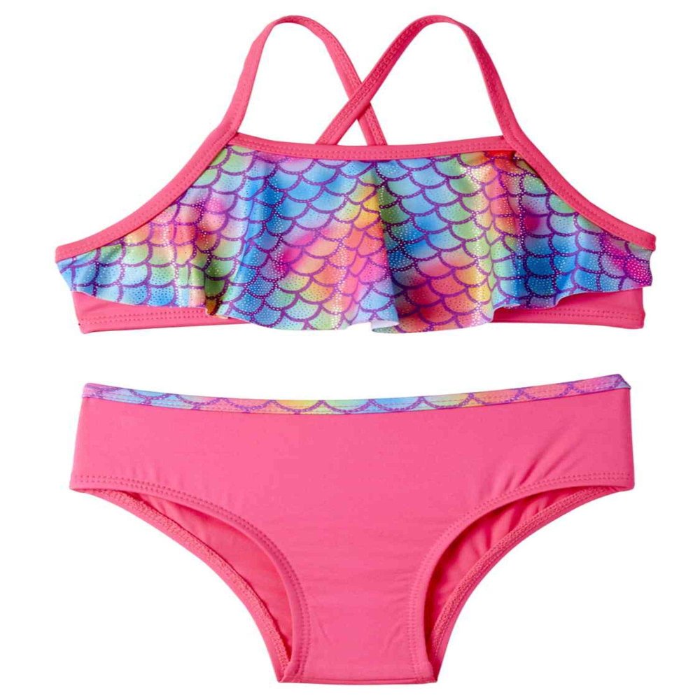 Infant Girls Mermaid Print Pink Sizzle 2 Piece Bikini Swimsuit - 12 Months