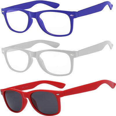 3 Pairs Kids Sunglasses Clear Lens Blue Dark White Smoke Lens Red