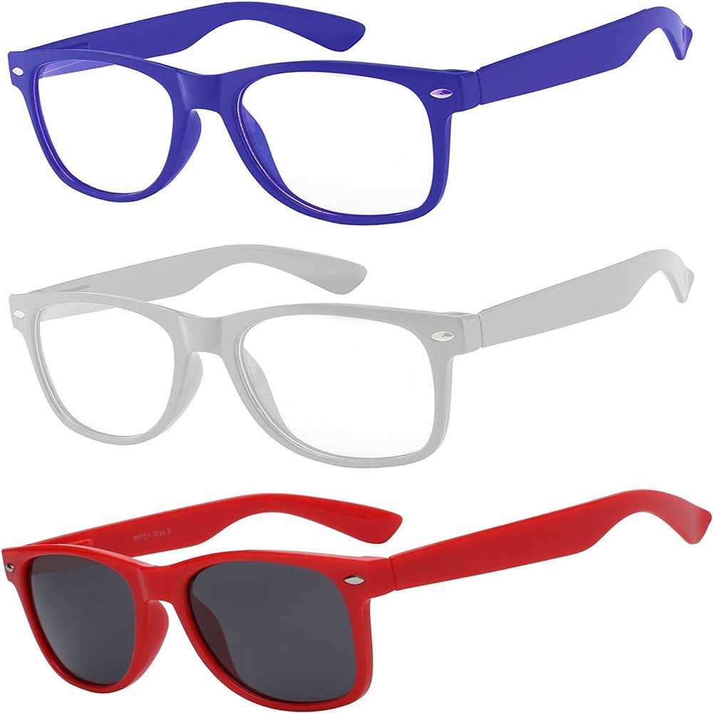 3 Pairs Kids Sunglasses Clear Lens Blue Dark White Smoke Lens Red