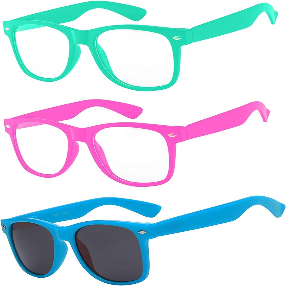 3 Pairs Kids Sunglasses Clear Lens Turquoise Pink Smoke Lens Blue