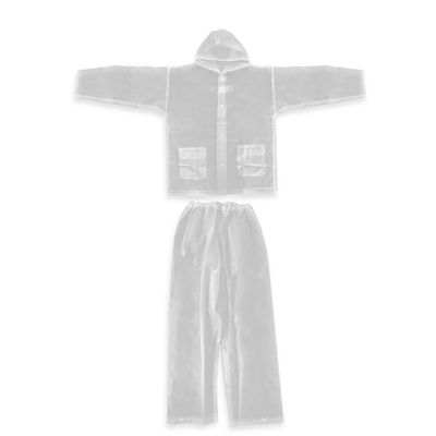 2pc Resuable Transparent EVA Rain Suits Unisex Emergency Rain Suit Clear Raincoat Waterproof Drawstring Hooded Rainwear Jacket Pants Set with Storage Bag for Hiking Drifting Camping Fishing (S, L)(L)