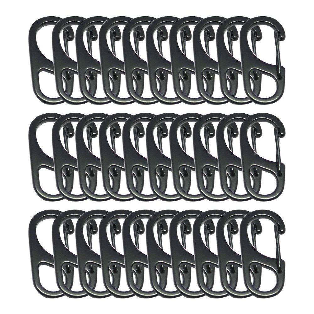 Bytiyar Small Carabiner Clips 1.25 inch (32mm) Metal Snap Hooks with Fixed Eye Spring Gate Keychain Parocord Rope Clasps Accessories, 30 Pcs Black