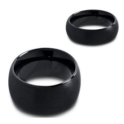 Wedding Rings for Him and Her - 8mm/6mm Brushed Center with Gold Step Edge Tungsten Carbide - Couple Rings Set - Wedding Bands for Couples - Wedding Band Sets for Couples