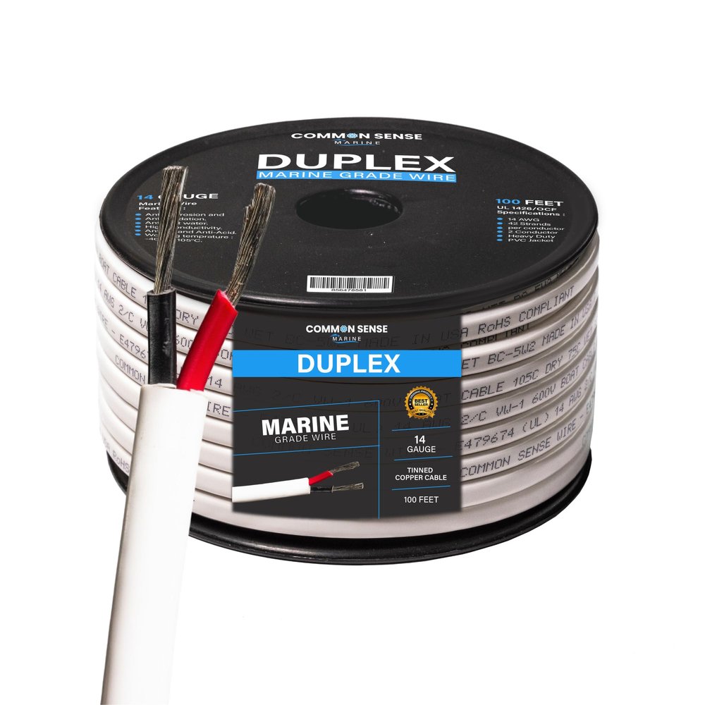 14 Gauge 2 Conductor Marine Wire - 100 ft Duplex Flat Marine Grade Wire Tinned Copper Oxygen-Free Insulated - 14/2 AWG UL 1426 Standard PVC Wire for Boat, Automotive, Speakers, Camper & Trailers