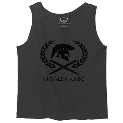 0143. Spartan Molon Labe Military Patriotic Greek Helment Graphic Men's Tank Top (Charcoal, Medium)