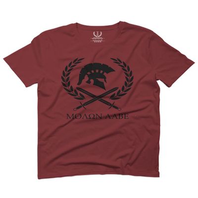 0143. Spartan Molon Labe Military Patriotic Greek Helment Graphic for Men T Shirt (Maroon, 2X Largel)