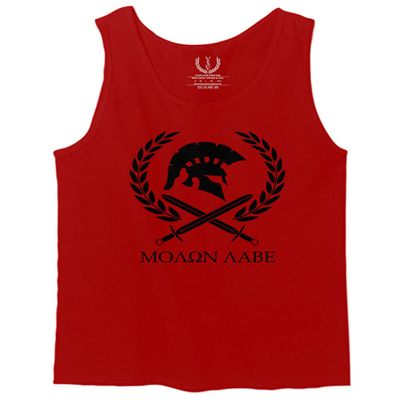 0143. Spartan Molon Labe Military Patriotic Greek Helment Graphic Men's Tank Top (Red, X-Large)