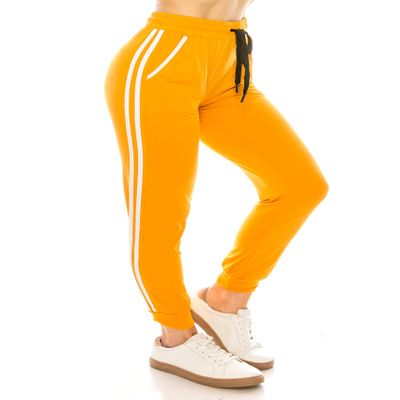 ALWAYS Women Joggers Active Sweatpants - Buttery Soft Light Comfy Lounge Striped Pants with Pockets Gold Mustard White S/M