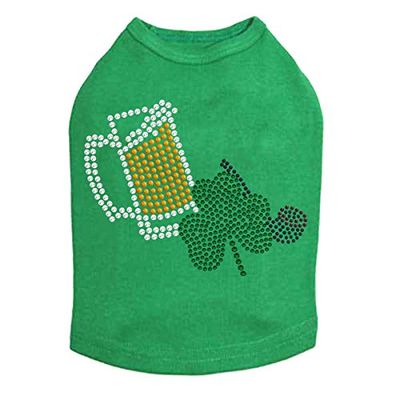 Beer Mug, Clover, & Pipe - Bling Rhinestone St Patrick Day Dog Shirt, S Kelly Green