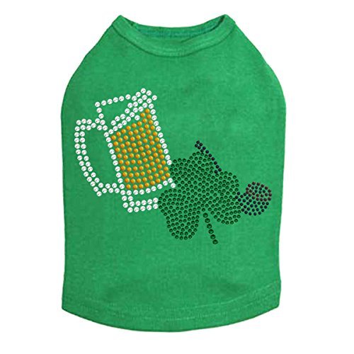 Beer Mug, Clover, & Pipe - Bling Rhinestone St Patrick Day Dog Shirt, S Kelly Green