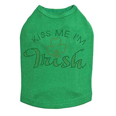 Kiss Me I'm Irish # 1- Bling Rhinestone St Patrick Day Dog Shirt, XS Kelly Green