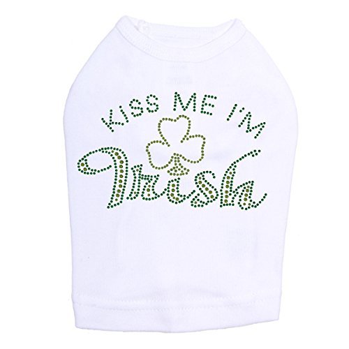 Kiss Me I'm Irish # 1- Bling Rhinestone St Patrick Day Dog Shirt, 4XL White