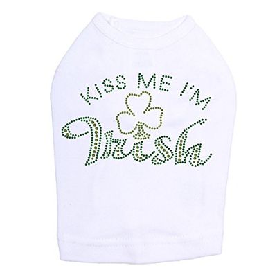 Kiss Me I'm Irish # 1- Bling Rhinestone St Patrick Day Dog Shirt, S White