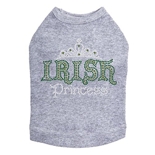 Irish Princess - Bling Rhinestone St Patrick Day Dog Shirt, XL Heather Gray