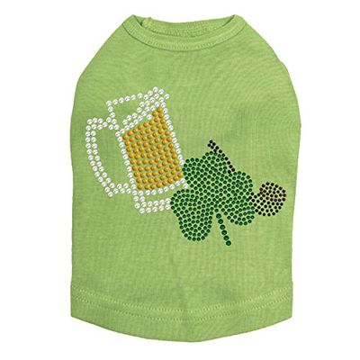 Beer Mug, Clover, & Pipe - Bling Rhinestone St Patrick Day Dog Shirt, XL Lime Green
