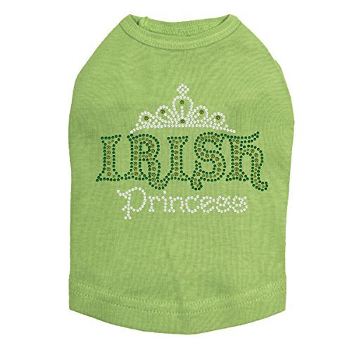 Irish Princess - Bling Rhinestone St Patrick Day Dog Shirt, XL Lime Green