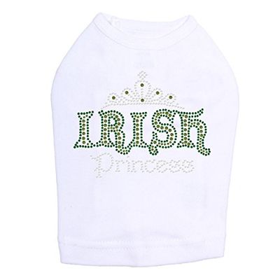 Irish Princess - Bling Rhinestone St Patrick Day Dog Shirt, 2XL White