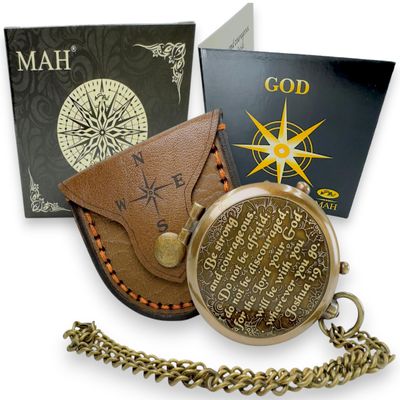 Bible Verse Brass Compass Be Strong and Courageous (Joshua 1:9) | Christian Gift for Graduation, Baptism, Confirmation Religious Keepsake for Boys, Girls, Teens, Men, Pastors & Church Events