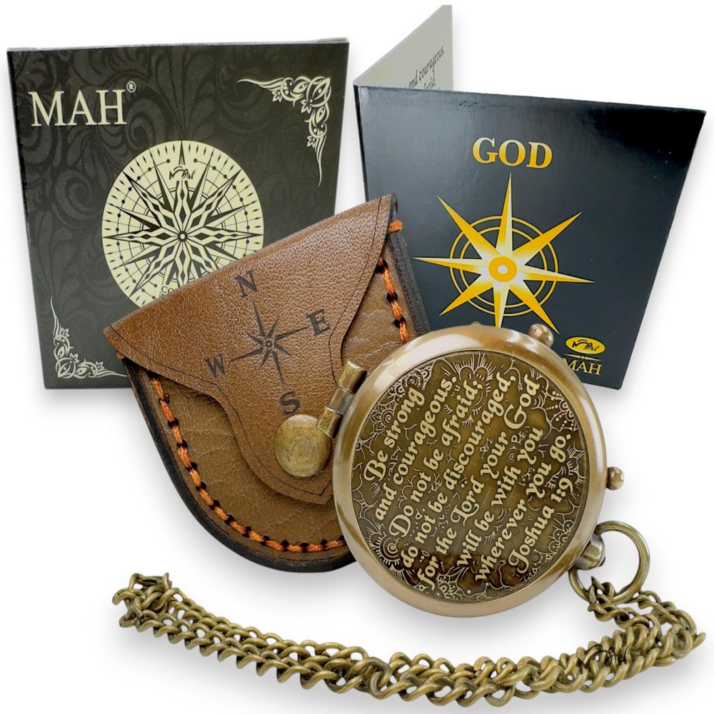 Bible Verse Brass Compass Be Strong and Courageous (Joshua 1:9) | Christian Gift for Graduation, Baptism, Confirmation Religious Keepsake for Boys, Girls, Teens, Men, Pastors & Church Events