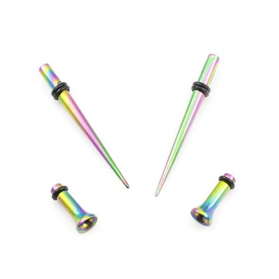 14GEar Gauges Stretching Kit Surgical Steel PVD Rainbow Single Flared Tunnels Ear Tapers Set Starter Expander Piercing Jewelry