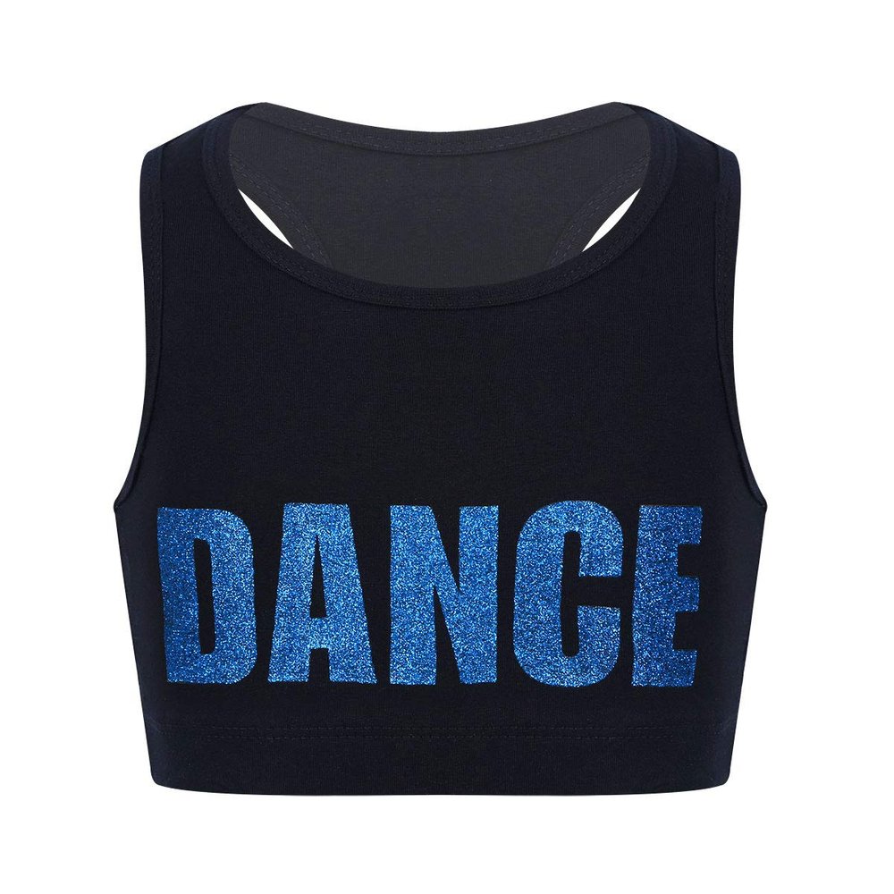 dPois Kids Girls' Racer Back Crop Top Sports Bra Dance Sports Gym Workout Active Wear Blue 6