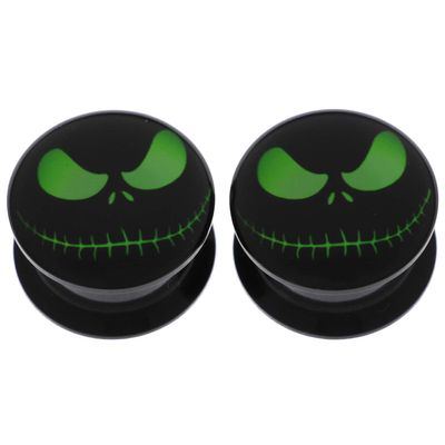 1/2" 12mm Black Halloween Skull Acrylic Flesh Ear Tunnels Plugs Double Flare Saddle Gauge Starter Stretcher Earring
