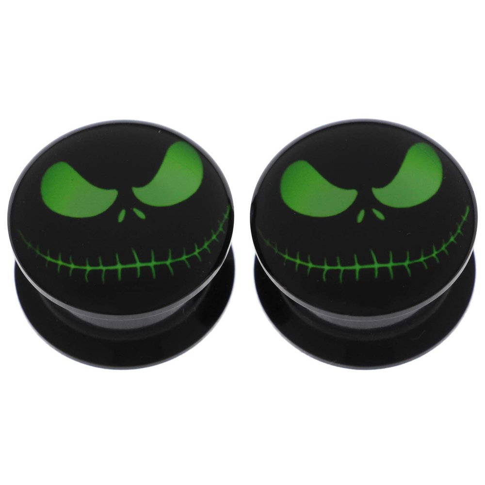 1/2" 12mm Black Halloween Skull Acrylic Flesh Ear Tunnels Plugs Double Flare Saddle Gauge Starter Stretcher Earring