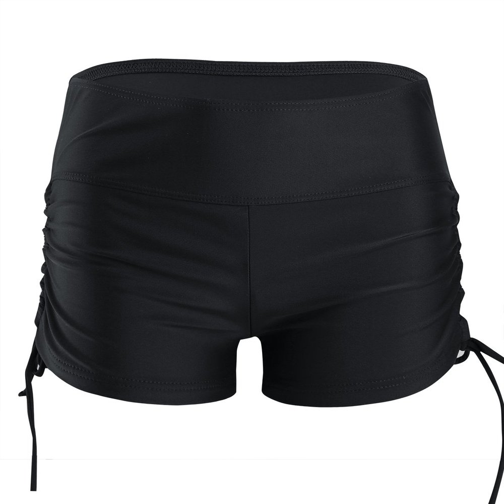 ACSUSS Women's Swim Boardshorts Beach Bikini Bottoms Short Swimwear with Side Ties Black X-Large