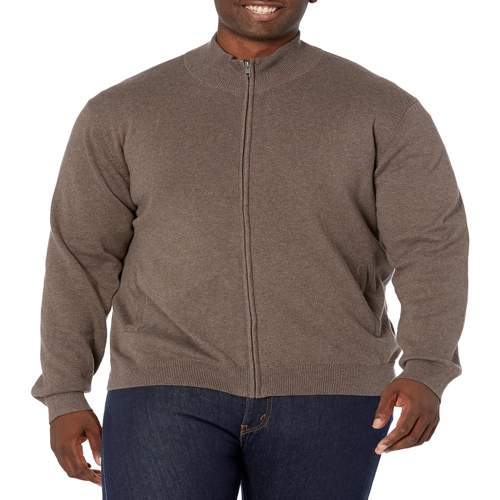 Amazon Essentials Men's Full-Zip Cotton Sweater, Brown Heather, XX-Large