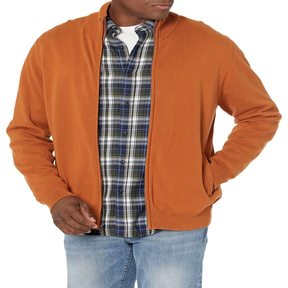 Amazon Essentials Men's Full-Zip Cotton Sweater, Rust, X-Large