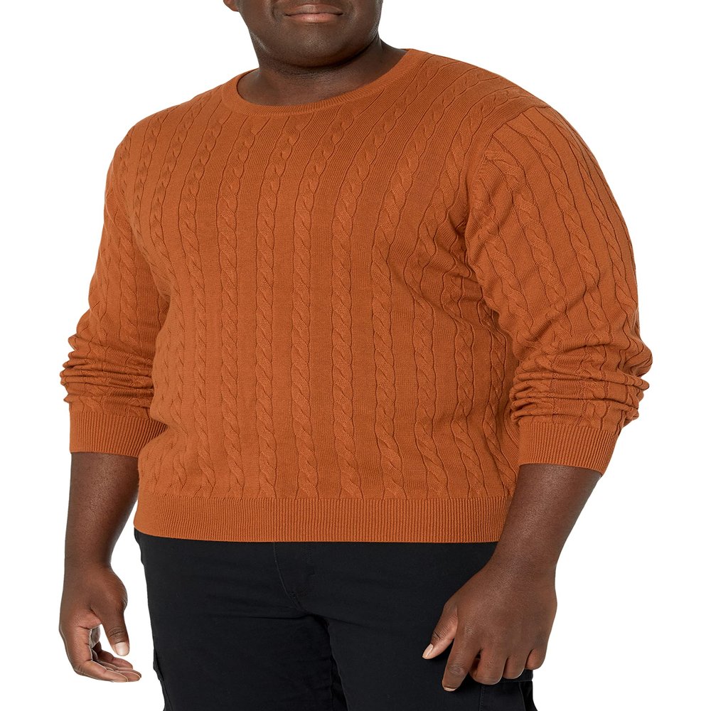 Amazon Essentials Men's Crewneck Cable Cotton Pullover Sweater, Rust, X-Large