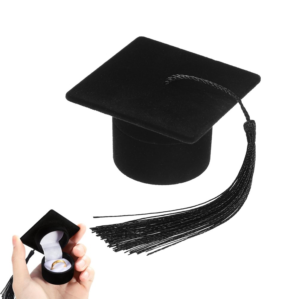 Amosfun Graduation Cap Ring Box, Jewelry Storage Case Creative Black Hat Jewelry Organizer for Graduation Ceremony Proposal Engagement Ring Display