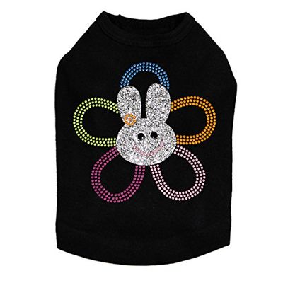 Flower Bunny - Bling Rhinestone Easter Dog Shirt, 3XL Black