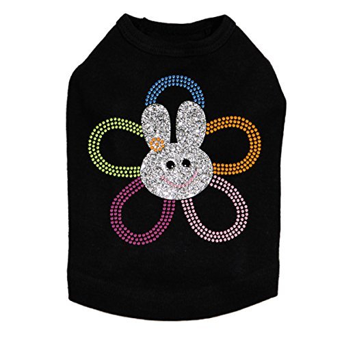 Flower Bunny - Bling Rhinestone Easter Dog Shirt, 3XL Black