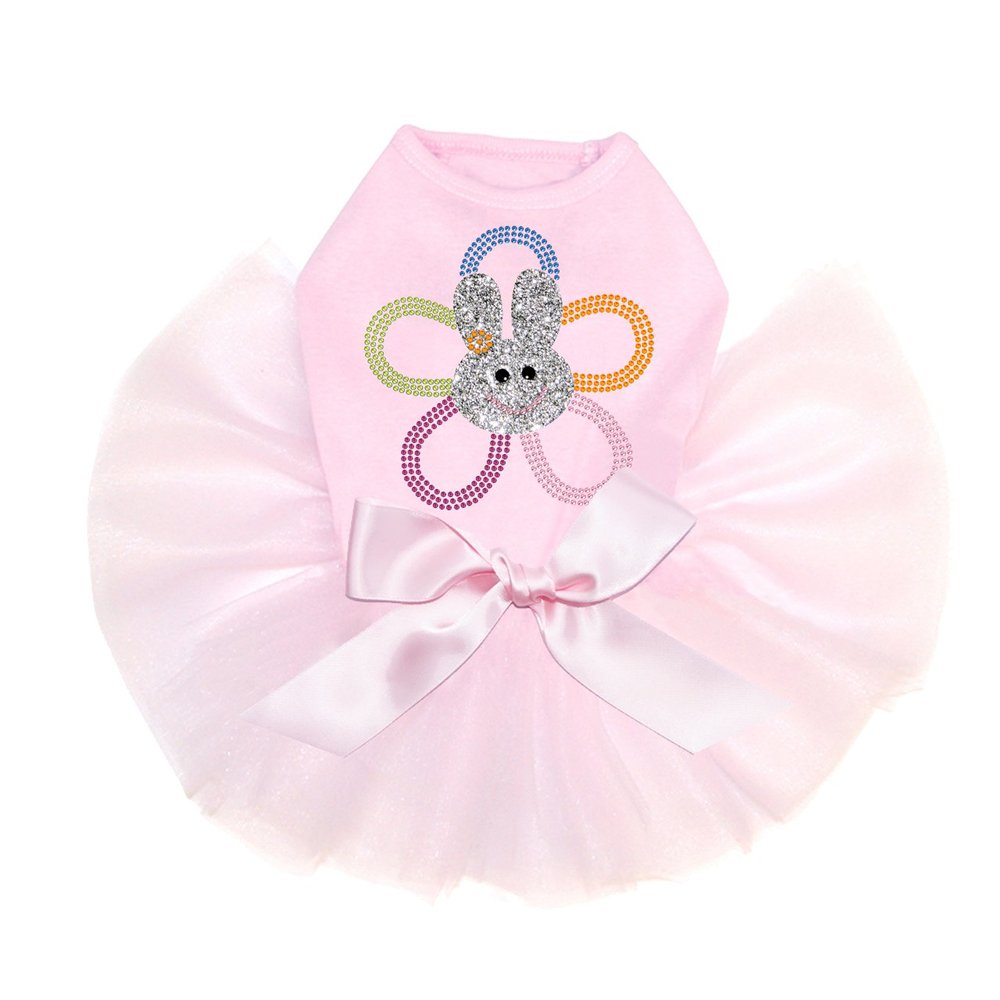 Flower Bunny - Bling Rhinestone Easter Dog Tutu Dress, 3XL Pink