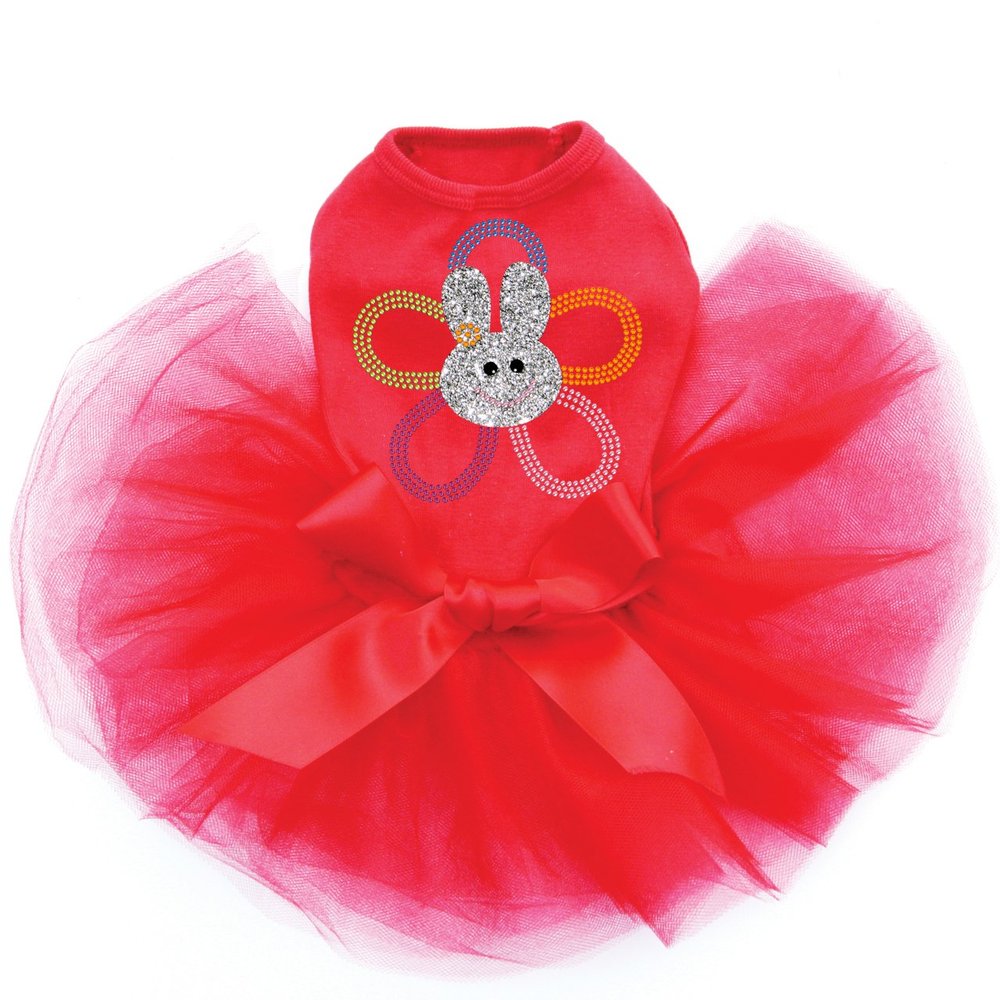 Flower Bunny - Bling Rhinestone Easter Dog Tutu Dress, 4XL Red