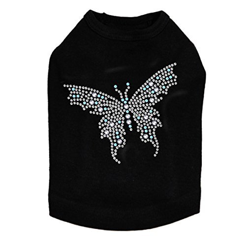 Blue Swarovski Butterfly - Dog Tank, M Black