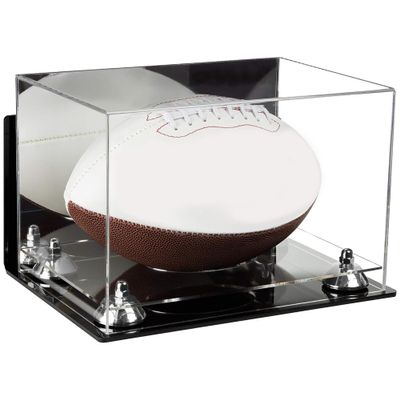 Football Display Case, Durable Clear Display Case with Mirror & Clear Base, Wall Mounted Case for Full Size Footballs, Sports Memorabilia, Collectibles, Keepsakes, Autographed Balls Items (A004-SR)