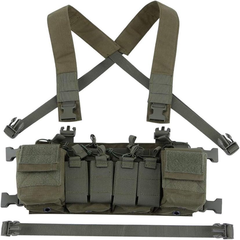 Chest Rig Airsoft Hunting Vest Molle Pouch Simple Military Tactical Vest with Magazine Pouch-(OD)
