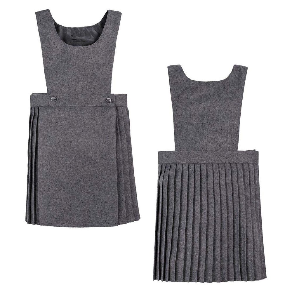 MA ONLINE Childrens Pleated Plain Pinafore School Uniform Girls Black Grey Navy Green Dress Grey 15-16 Years
