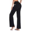 HISKYWIN Side Pockets Yoga Pants 4 Way Stretch Tummy Control Workout Running Pants, Long Bootleg Flare Pants HF201-Black-L view 1