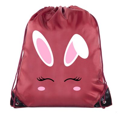 Mato & Hash Easter Basket Bags, Bulk Drawstring Backpacks, Party Favor Goody Bags for Easter - Bunny Face - 6PK Maroon CA2500EasterDTG S5