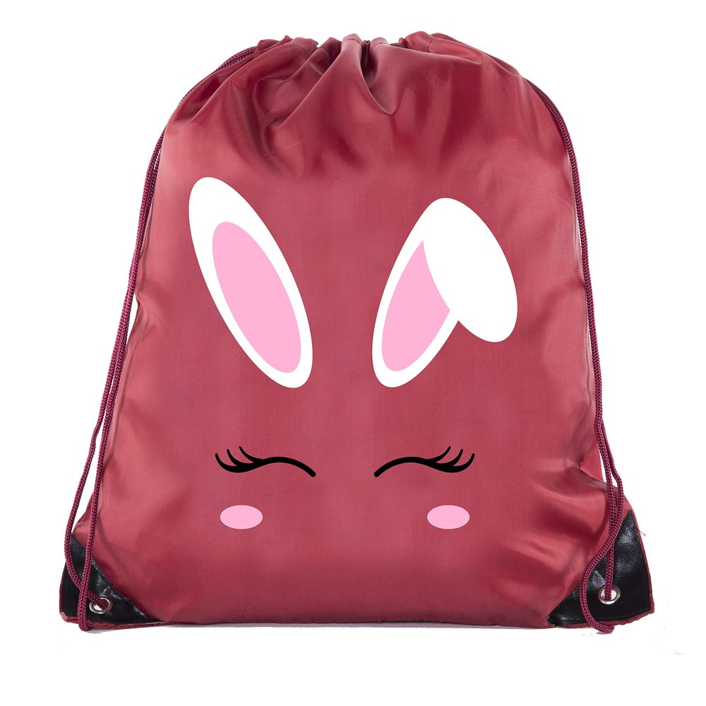 Mato & Hash Easter Basket Bags, Bulk Drawstring Backpacks, Party Favor Goody Bags for Easter - Bunny Face - 6PK Maroon CA2500EasterDTG S5